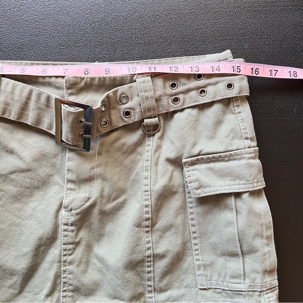 Y2K Cargo Mini Skirt with Belt Khaki Green Low Rise Utility Skirt Size Medium - Picture 9 of 10